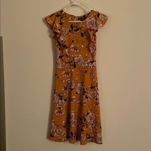 Floral Midi Dress in Mustard and Pink